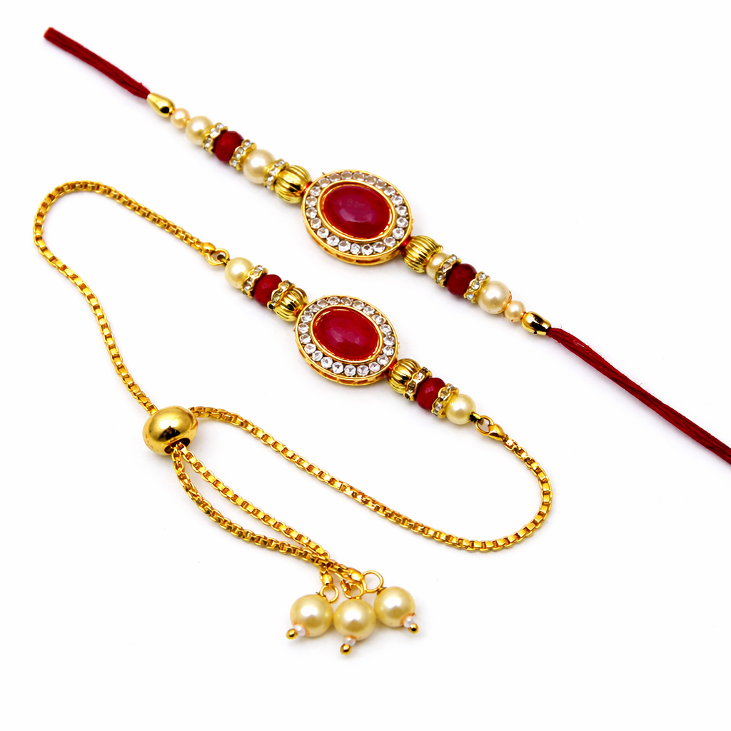 Royal Designer Bhai Bhabhi Rakhi Set – Elegant Matching Raksha Bandhan Rakhis