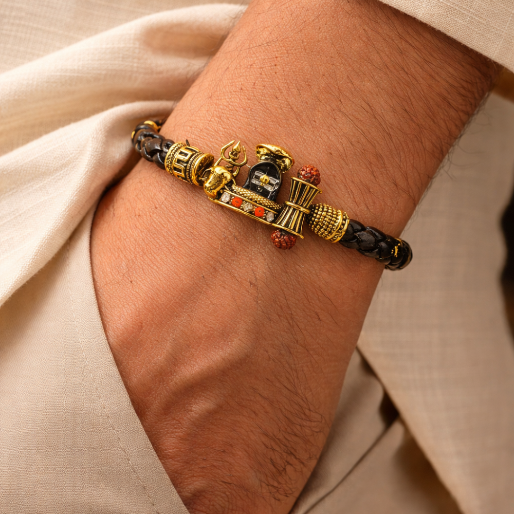 Mahadev Shiv Ling Bracelet – Spiritual Bracelet with Rudraksha & Damru Design