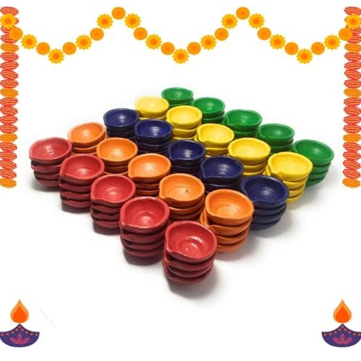 Colourful Clay Diyas