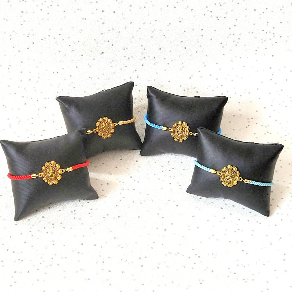 Gold Rakhi Adjustable Bracelet Lord Gajanan Pendant