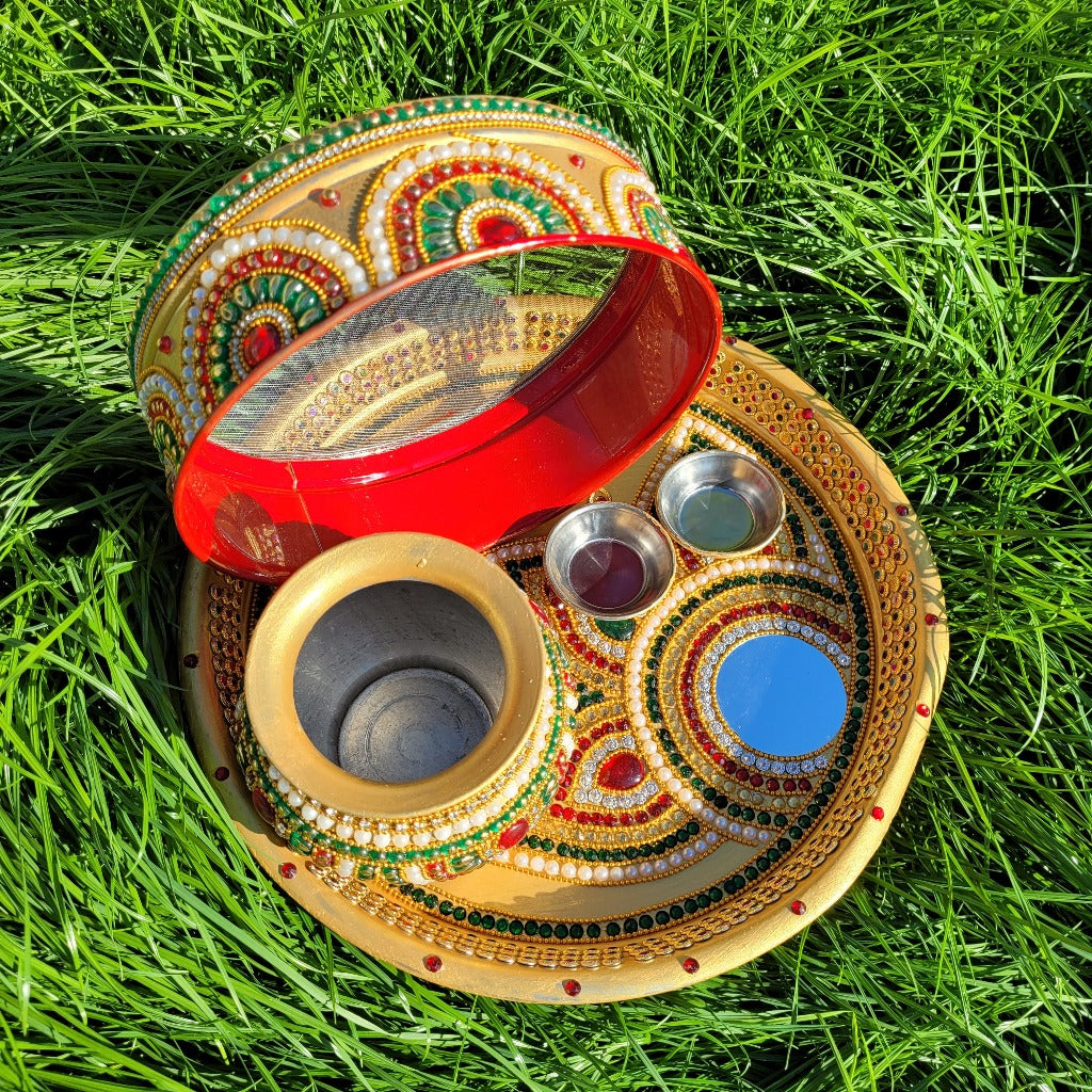 Gold Karwa Chauth thali set