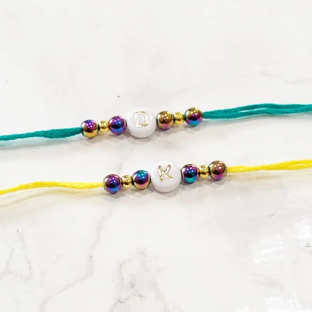 Personalised Initial multi tone bead Rakhi, Rakhri bracelet, Initial only