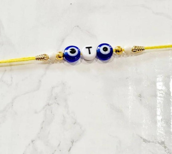 Personalised Initial evil eye bead Rakhi, Rakhri bracelet, Initial only