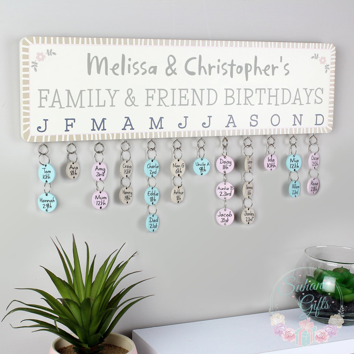 Personalised Birthday Planner Plaque with Customisable Discs - Suhani Gifts