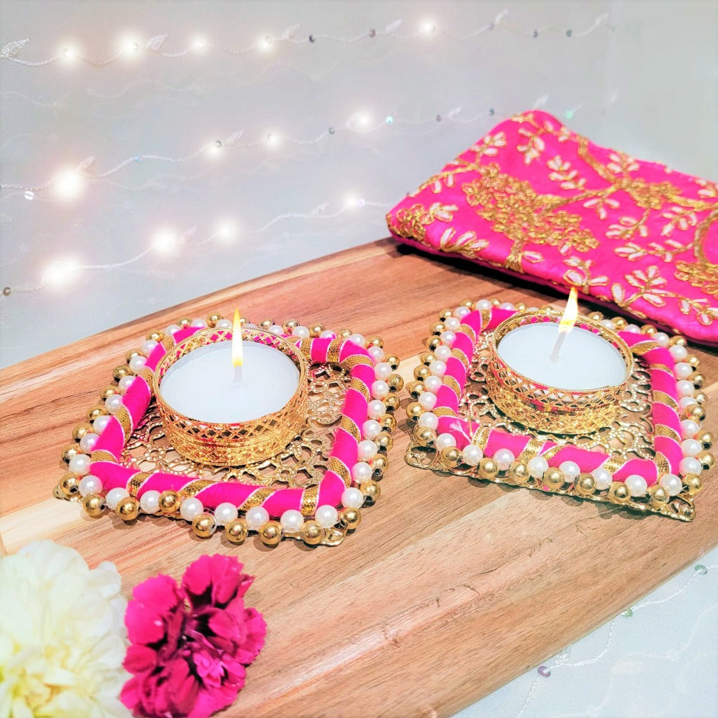 Diwali Decoration Diyas Pearl Square Design Tealight holders