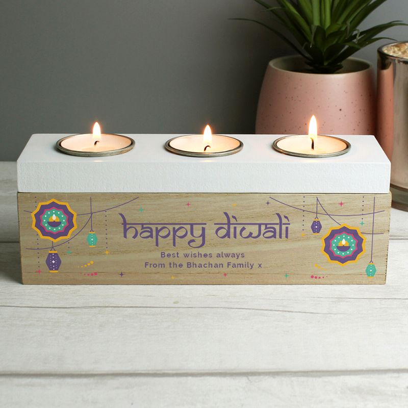 Personalised Diwali Triple Tealight Holder