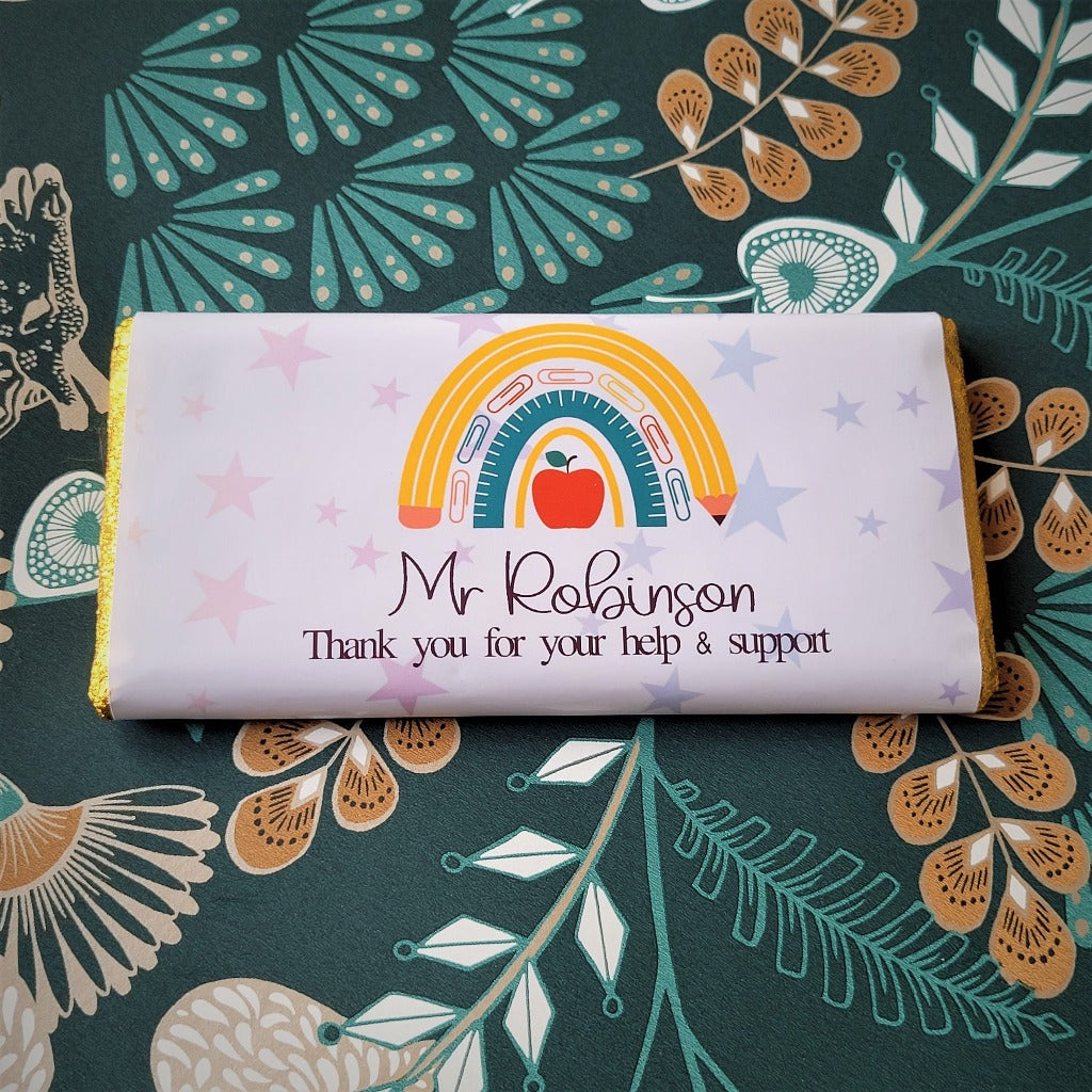 Sweet Teacher Gift - Personalised Chocolate Bar With Colorful Design