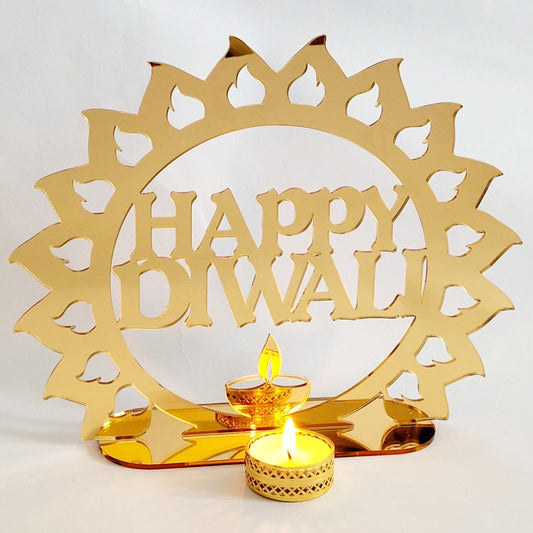 Diwali Decoration Gold Mirror Style Acrylic Plaque Gift
