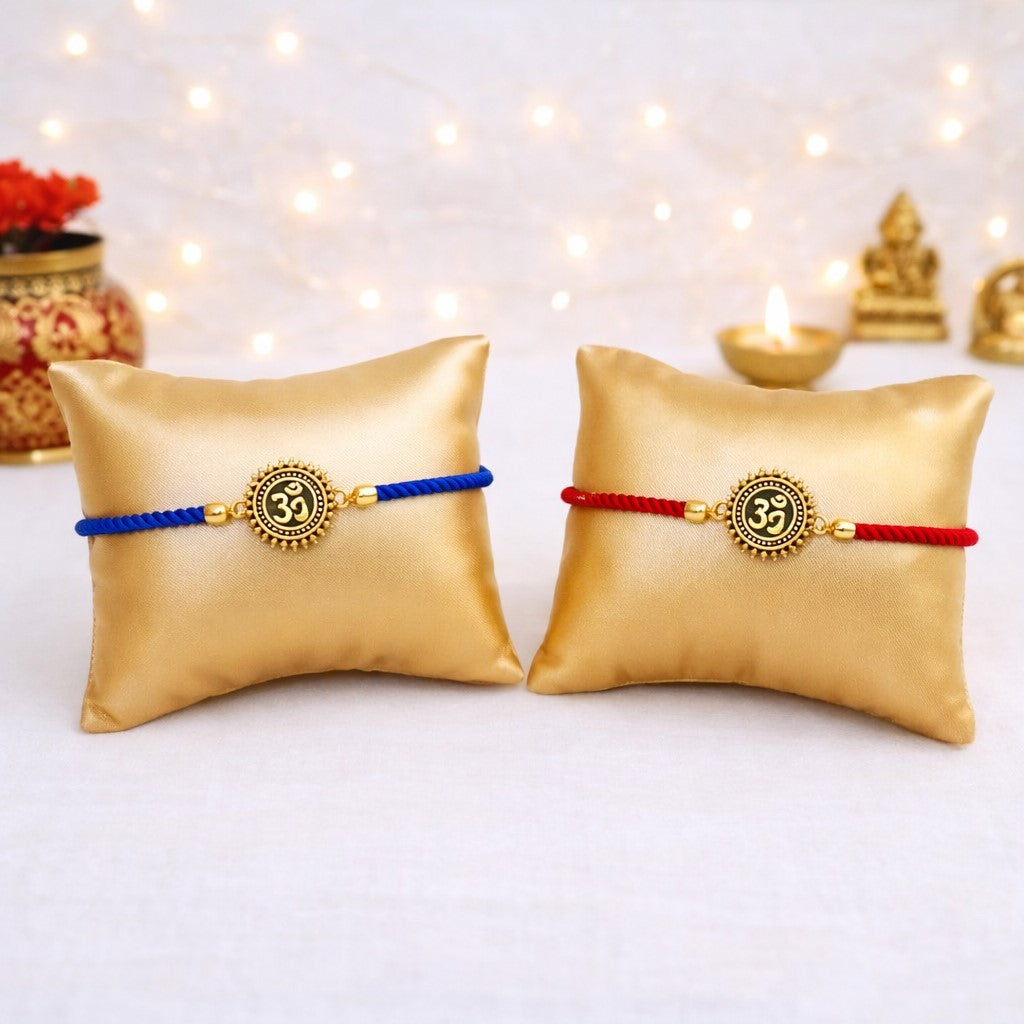 Om Gold Rakhi Bracelet – Adjustable Thread Rakhi