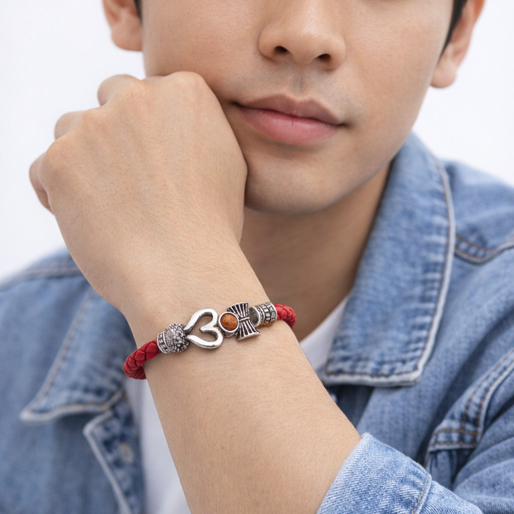 Silver or Gold Om Rakhi Bracelet – Om Shiva Shankar Spiritual Rakhi for Brother