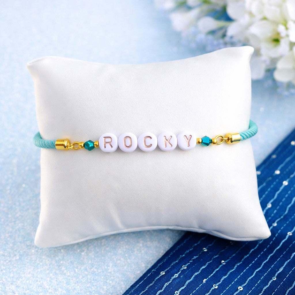 Personalised Beaded Name Rakhi Bracelet Adjustable Bands