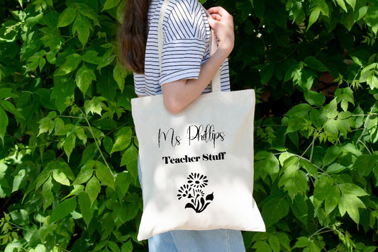 Birth Flower Tote Bag Personalised Gift, For Teachers, Teaching Assistant, Tutor, Head Teacher Or Friends & Family
