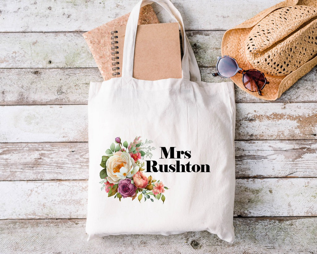 School Leaving Gift For Teacher - Personalised Floral Beach Tote Bag