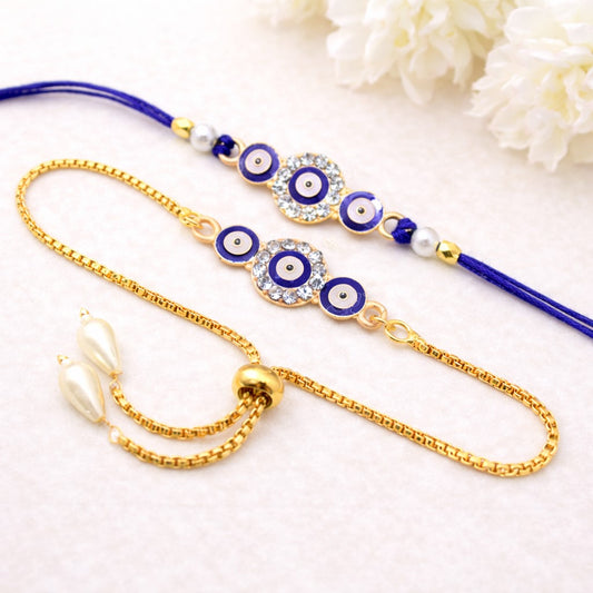 Evil Eye Bhai Bhabhi Rakhi Set – Elegant Matching Raksha Bandhan Bracelet Set