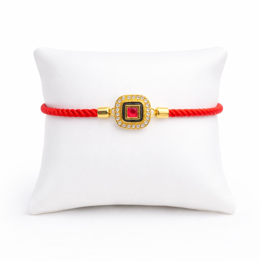 Adjustable Bracelet Rakhi - Diamond & Ruby Style Stones Style