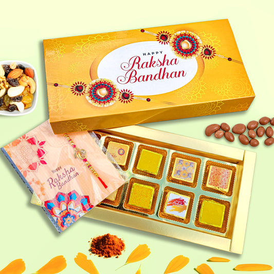 Dainty Floral Rakhi Set For Raksha Bandhan With Card & Chocolates