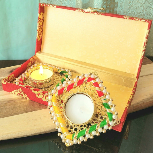 Diwali Square Diya in gift box, diyas, diwali decorations