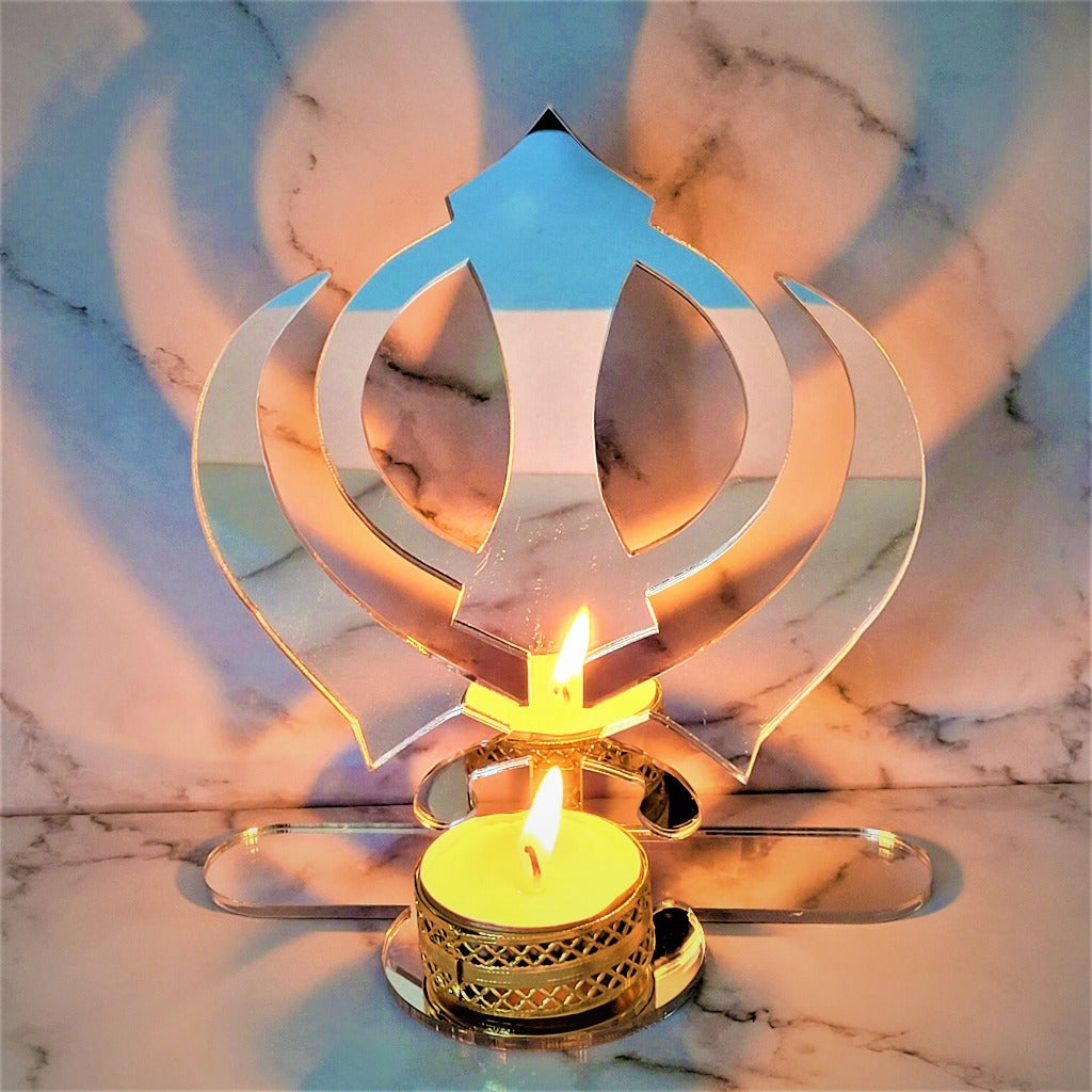 Khanda Sign freestanding mirror effect Sikh decoration and gift