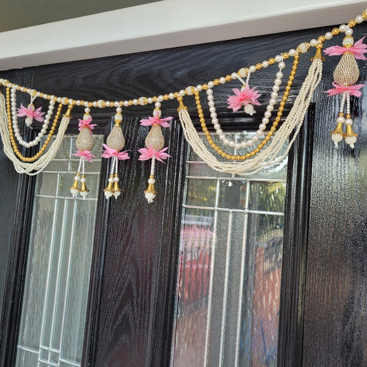 Premium traditional Pink and White Diamond Indian door hanging, Door Toran, Diwali toran