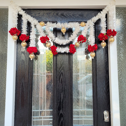Premium Traditional Red and White Indian door hanging, Door Toran, Diwali toran