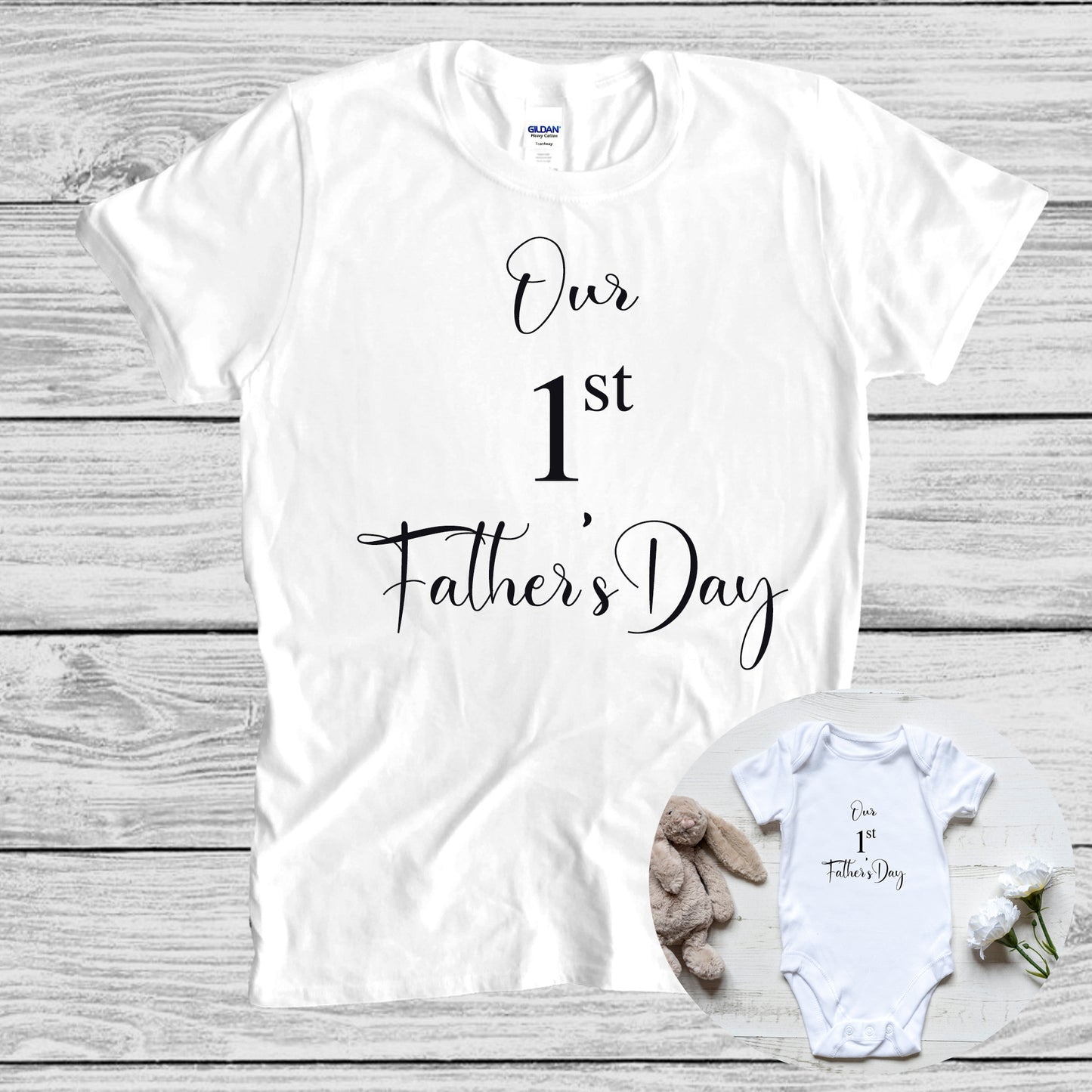 Dad and Baby 1st Fathers Day Tshirt and Vest Combo