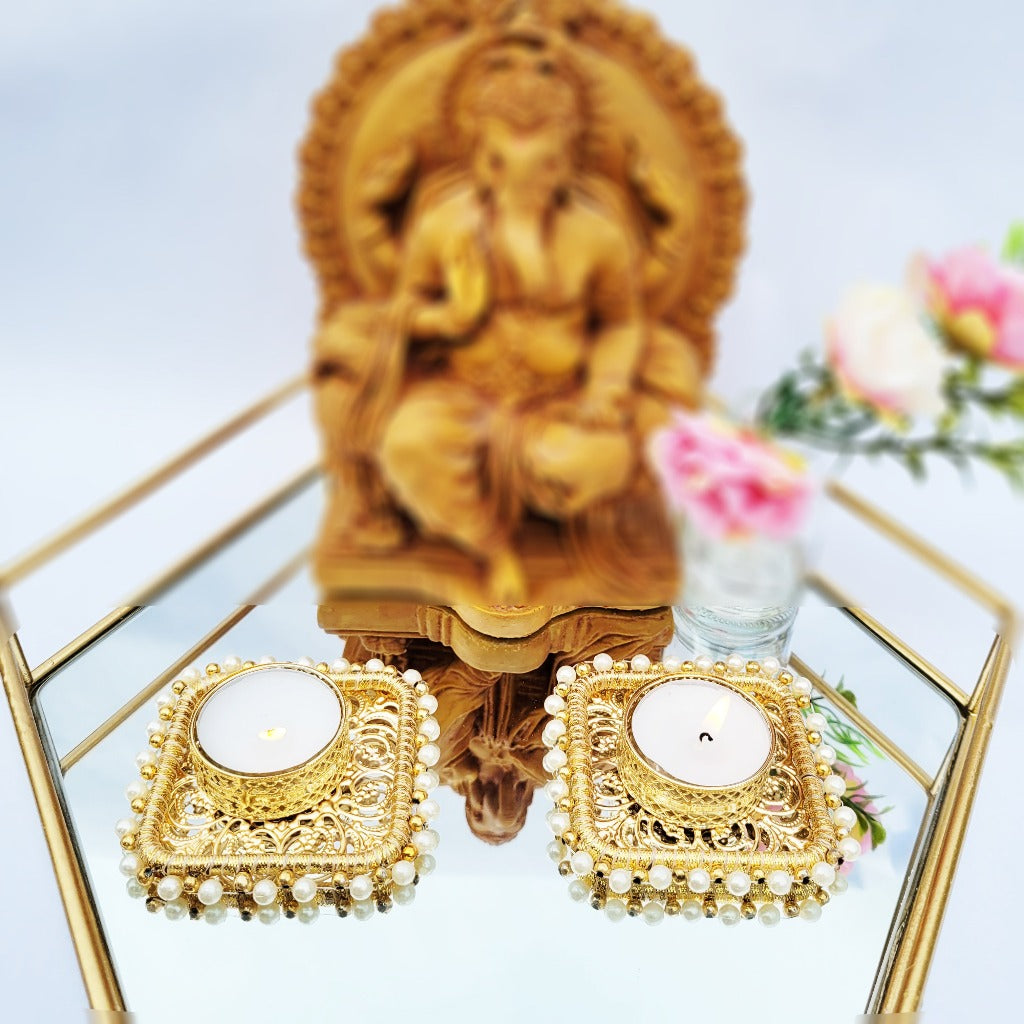 Diwali Decoration Diyas Pearl Square Design Tealight holders