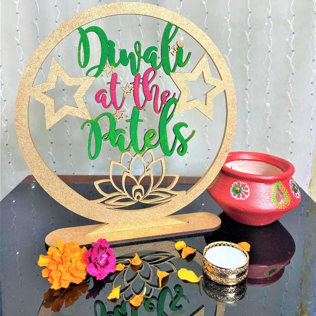 Personalised Diwali At The... Sign lotus freestanding sign decoration and gift