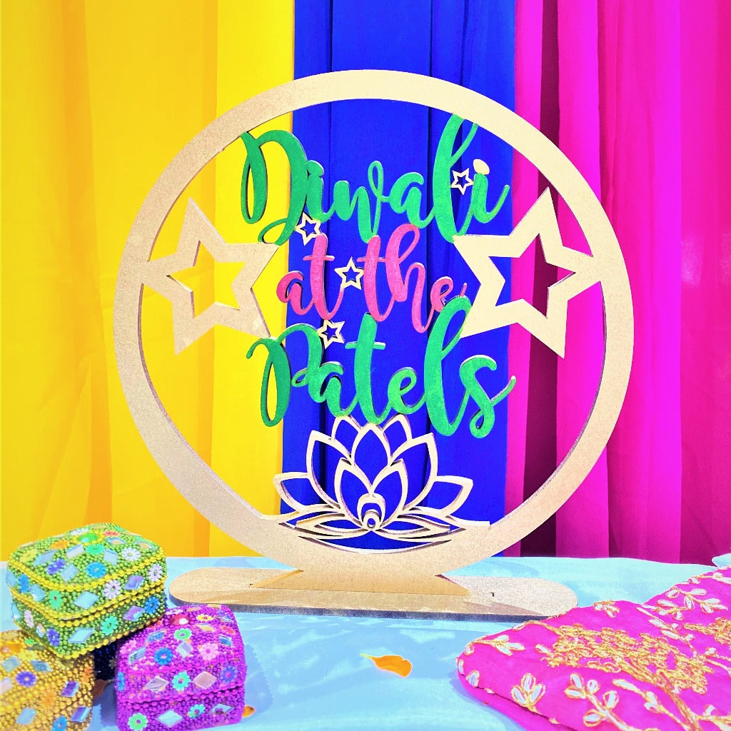 Personalised Diwali At The... Sign lotus freestanding sign decoration and gift