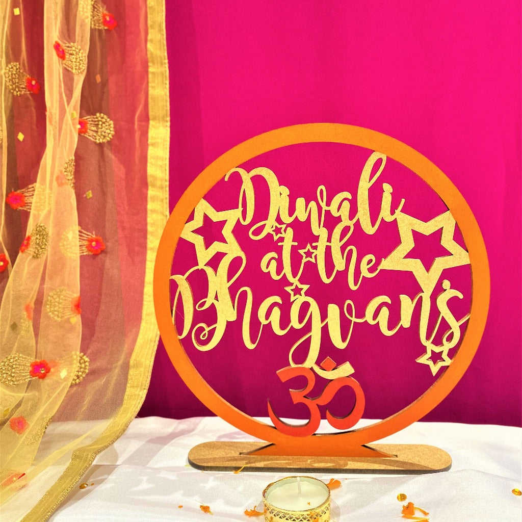 Personalised Diwali At The... freestanding sign with Om for Diwali decoration and gift