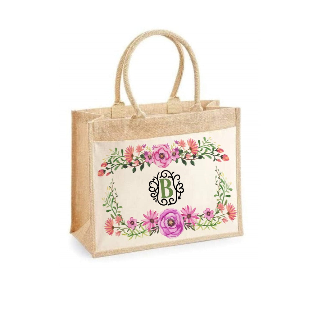 Personalised Monogram Jute Tote Bag, Custom Initial Beach Bag, Bridesmaid Bag, Customised Name Bag, Bridal Party Gift Bag,Cute Birthday Gift