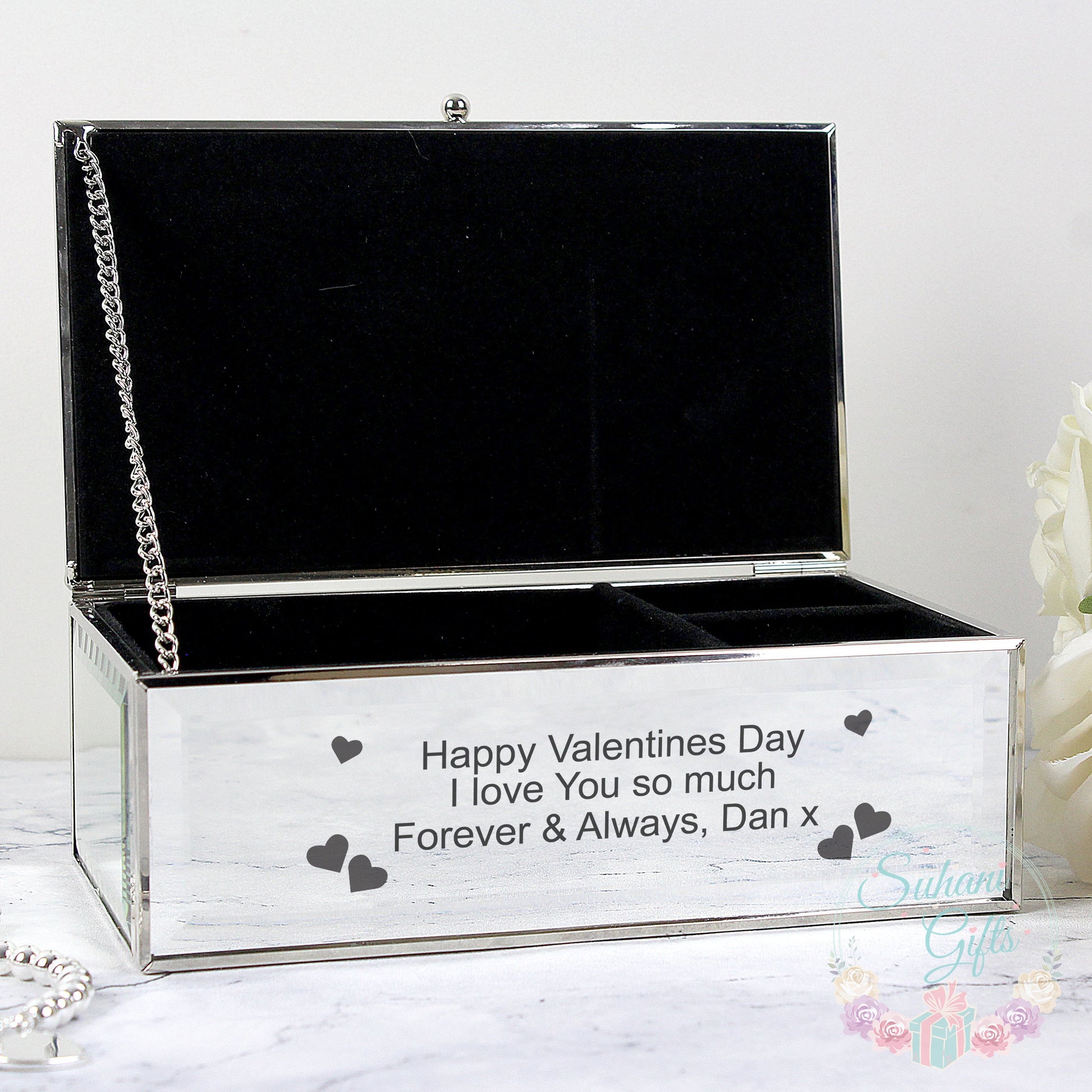 Personalised Hearts Mirrored Jewellery Box-Suhani Gifts