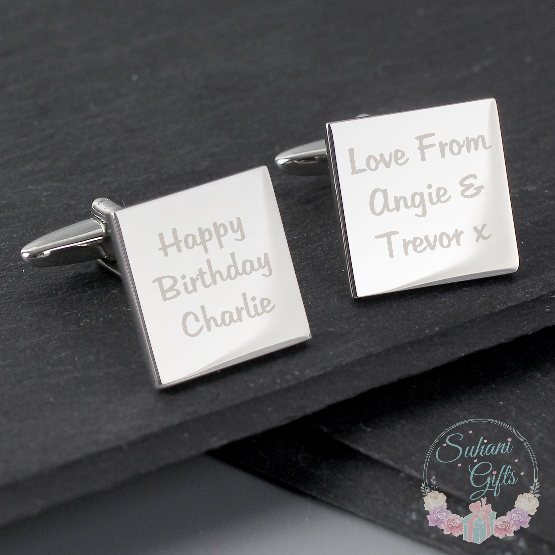 Personalised Any Message Square Cufflinks - 3 lines - Suhani Gifts