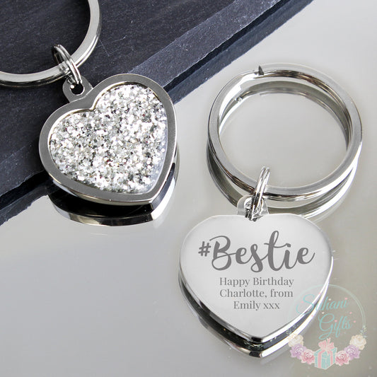 Personalised #Bestie Diamante Heart Keyring - Suhani Gifts