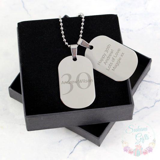 Personalised Big Age Stainless Steel Double Dog Tag Necklace - Suhani Gifts