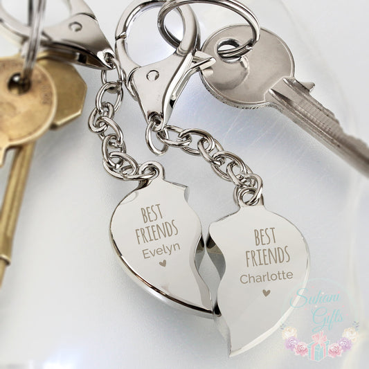 Personalised Best Friends Two Hearts Keyring - Suhani Gifts