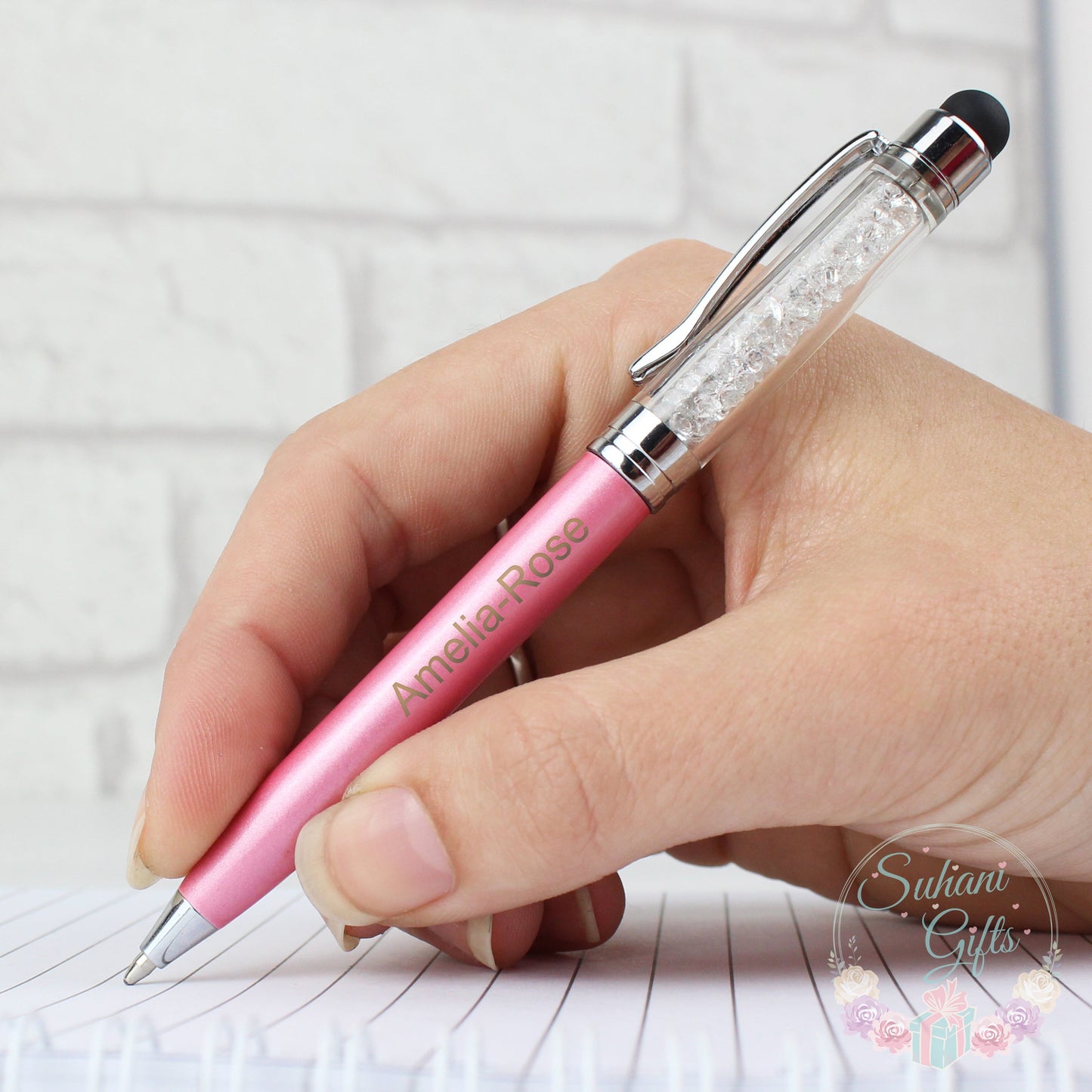 Personalised Diamante Elements Pink Pen - Suhani Gifts