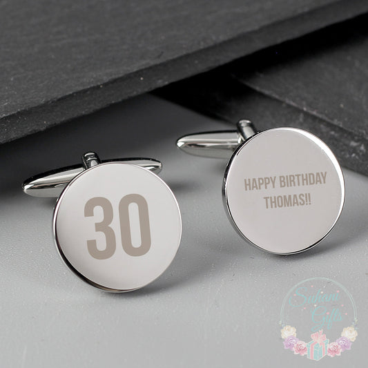 Personalised Birthday Big Age Round Cufflinks - Suhani Gifts