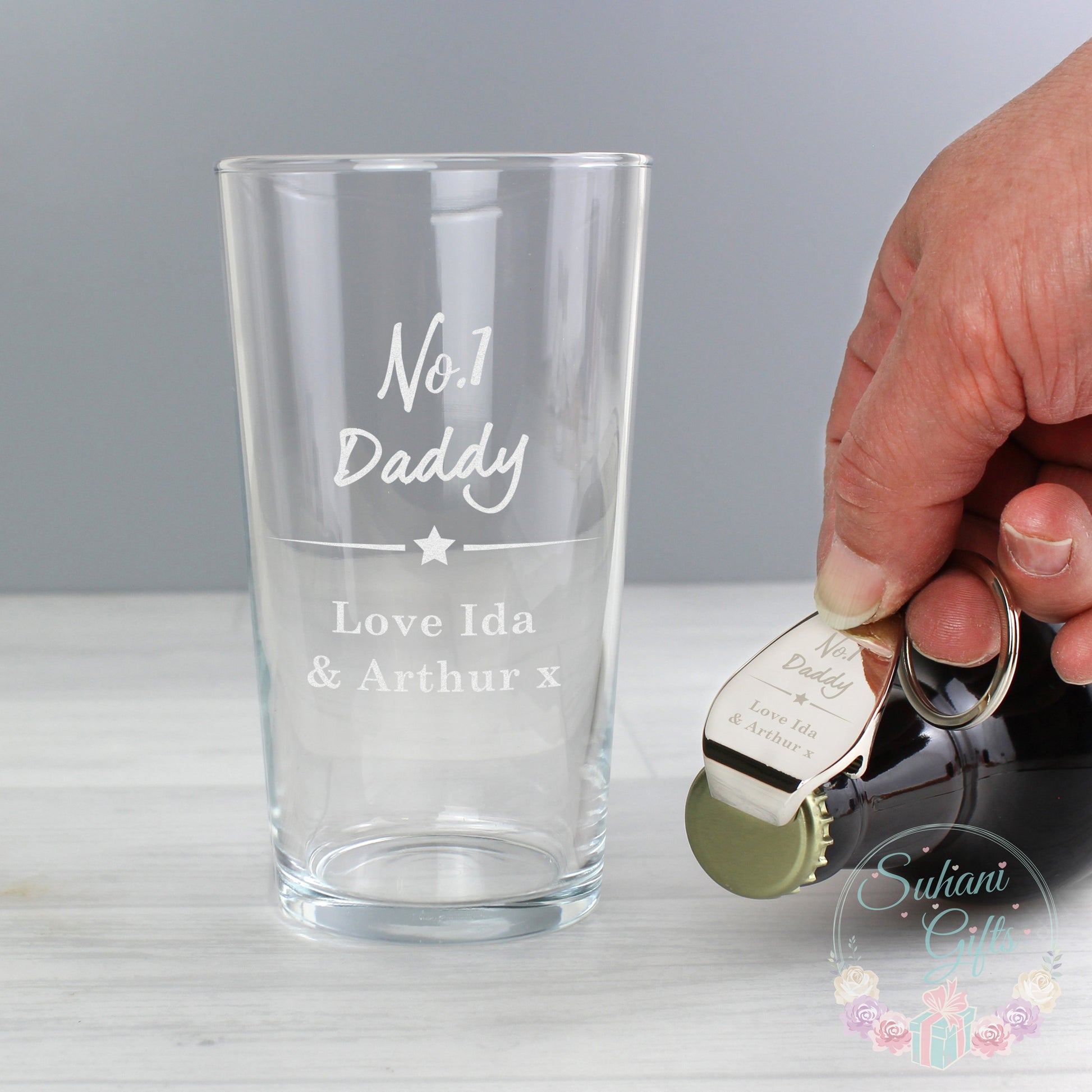 Personalised No.1 Pint glass & Bottle Opener Set - Suhani Gifts
