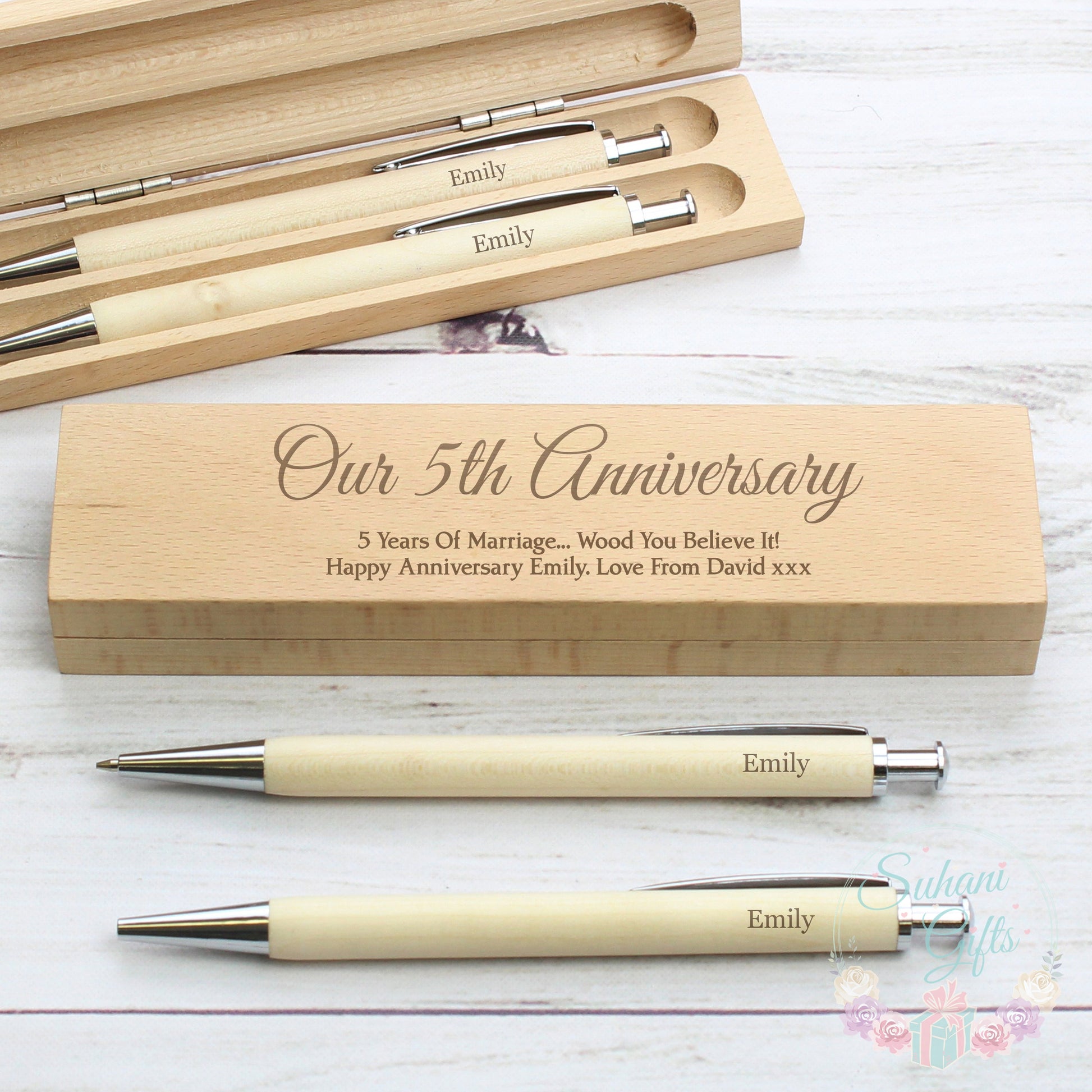 Personalised Any Message Wooden Pen & Pencil Box Set - Suhani Gifts
