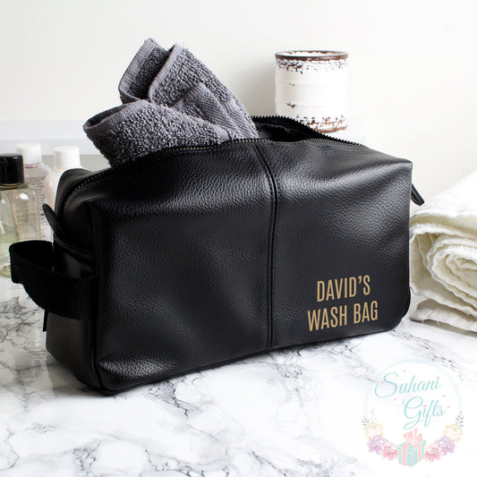 Personalised Luxury Black leatherette Wash Bag - Suhani Gifts