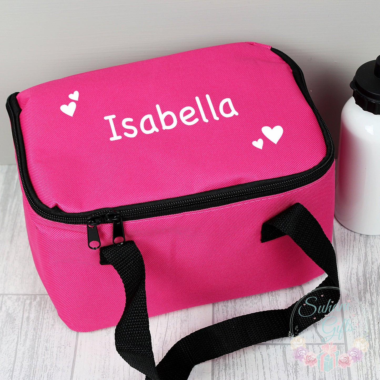 Personalised White Hearts Pink Lunch Bag - Suhani Gifts