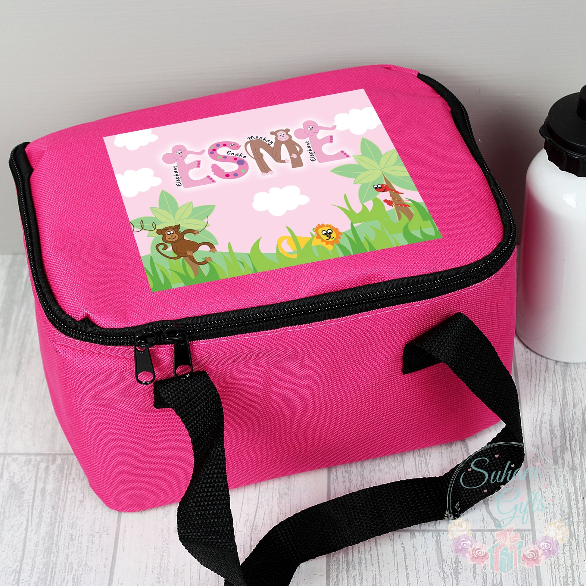 Personalised Pink Animal Alphabet Lunch Bag - Suhani Gifts