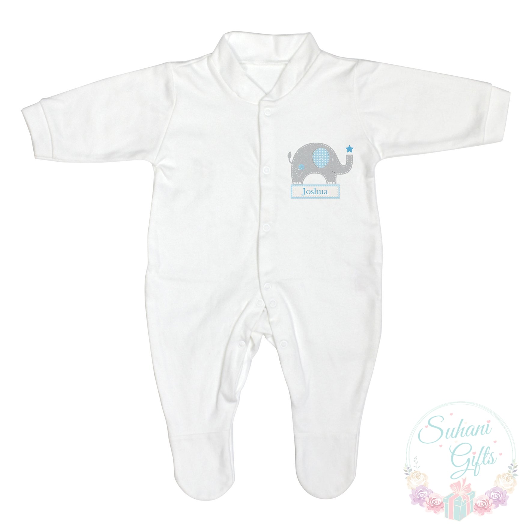 Personalised Blue Elephant 0-3 Months Babygrow - Suhani Gifts
