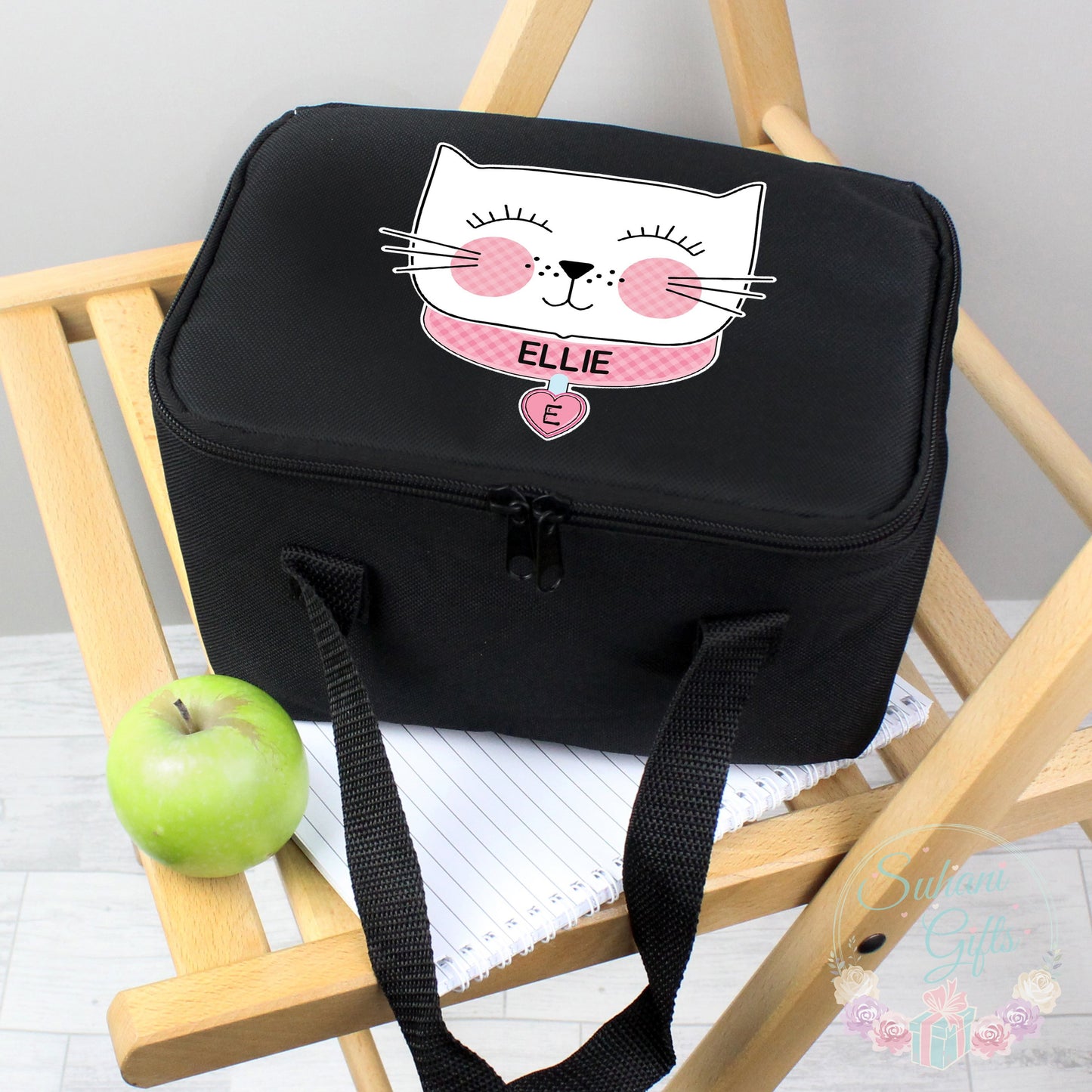 Personalised Cute Cat Black Lunch Bag - Suhani Gifts