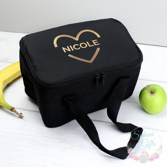 Personalised Gold Heart Black Lunch Bag - Suhani Gifts
