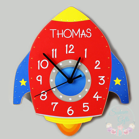 Personalised Rocket Shape Wooden Clock-Suhani Gifts