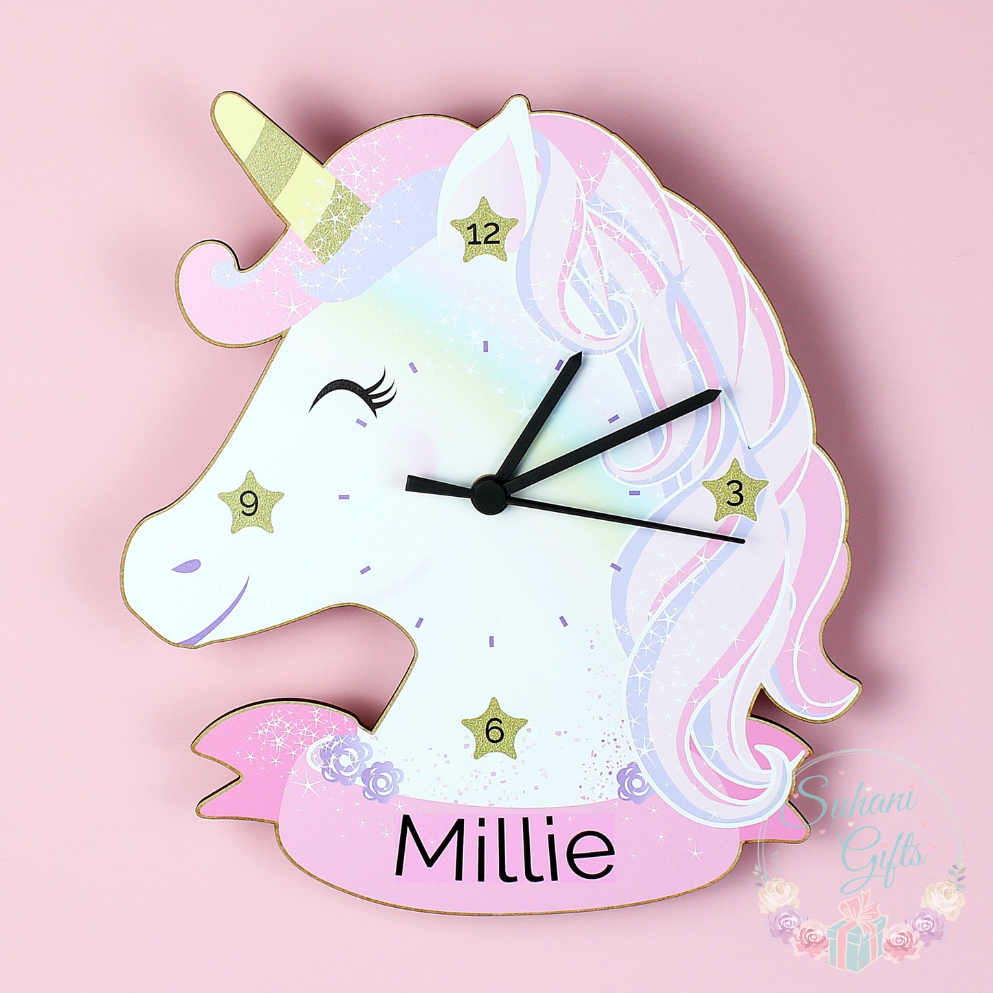Personalised Unicorn Shape Wooden Clock-Suhani Gifts