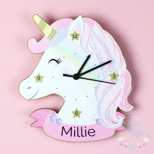 Personalised Unicorn Shape Wooden Clock-Suhani Gifts