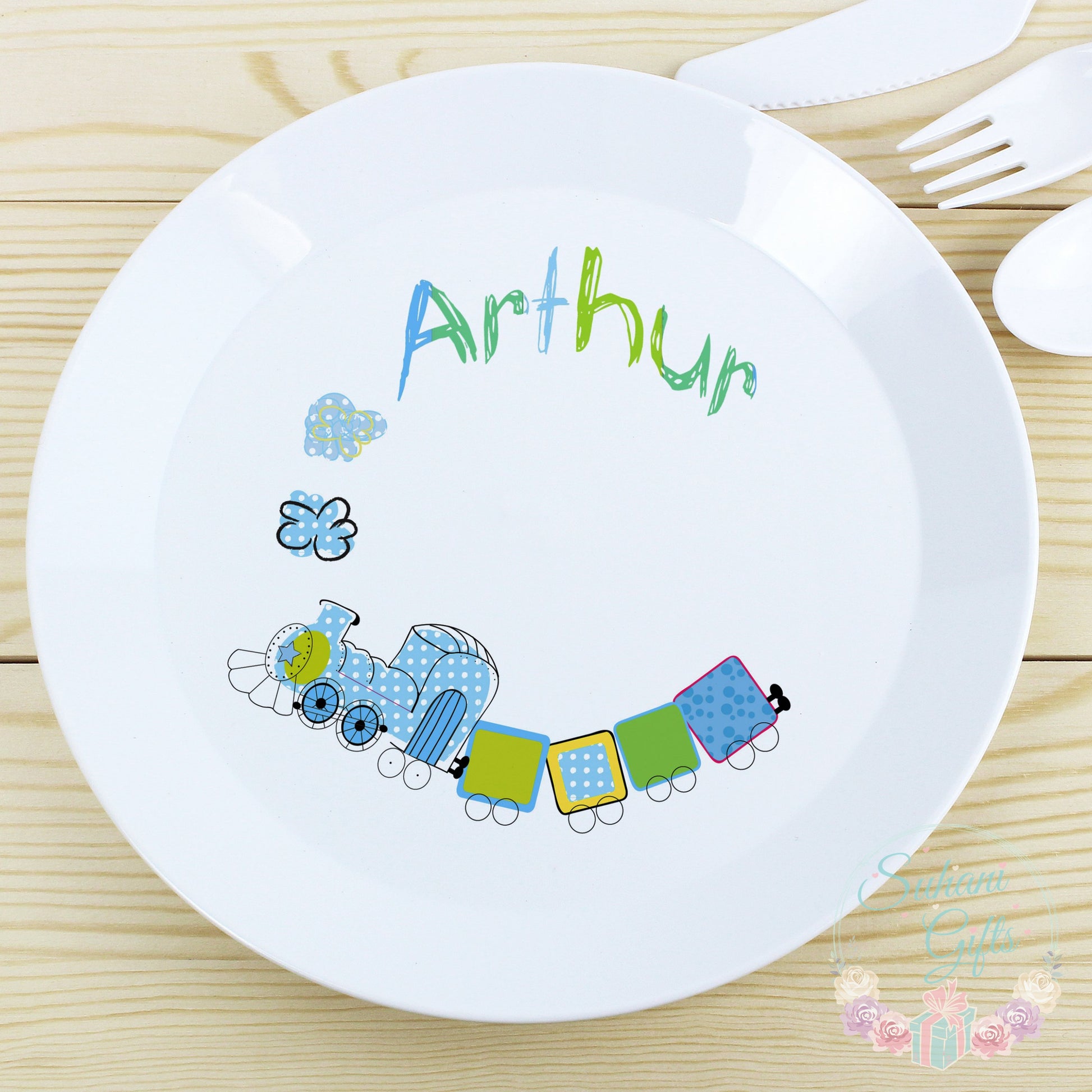 Personalised Patchwork Train Plastic Plate-Suhani Gifts