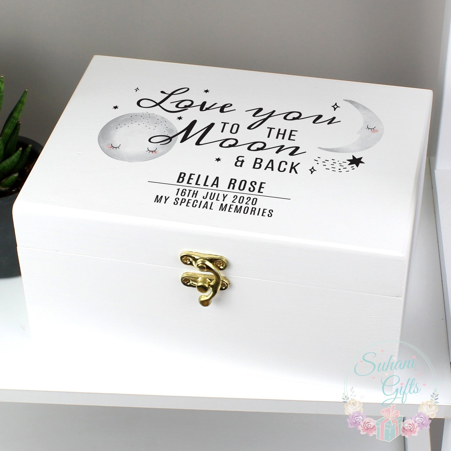Personalised Baby To The Moon and Back White Wooden Keepsake Box-Suhani Gifts